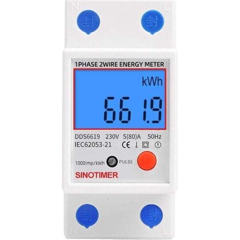 Contatore elettrico secondario monofase, certificato MID, 45A max modulare, tariffa unica, display LCD.