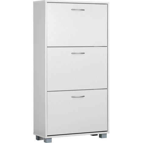 CASARIA® Shoe Storage Cabinet Rack 3 Doors Modern Wooden Cupboard Organiser For Shoes Toys Clothes Footwear Books Perfect for Narrow Hallways 115x60x24cm White (1/5)