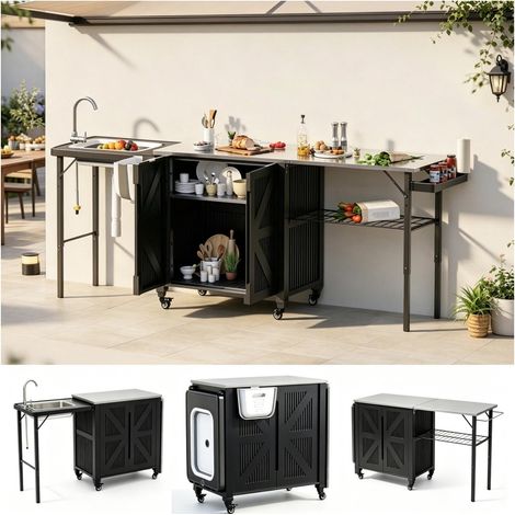 Chariot de barbecue, cuisine d'extérieur pliable en acier (1/5)