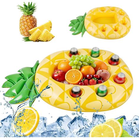 Bar Flottant pour Piscine en Forme d'Ananas, Porte-Gobelet Gonflable 2 en 1, Boissons et Collations, 7 Trous, pour Fête Estivale et Plage (1/5)