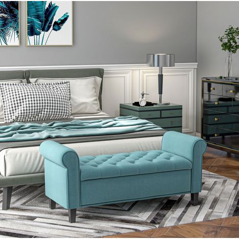 Banco tapizado con almacenaje de terciopelo verde 126 x 48,5 x 57 cm OKWISH (1/5)