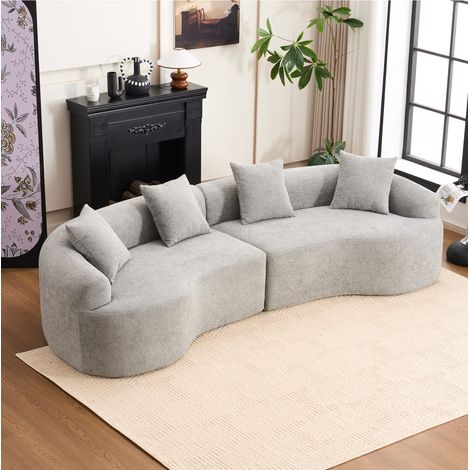 Divano 4 posti 275x115x63 cm in tessuto ciniglia grigio, modulare per soggiorno – MEUBLIV (1/5)