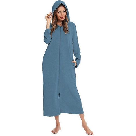 Peignoir à capuche pour femme avec fermeture éclair, style automne/hiver, décontracté et confortable pour la maison. (1/5)