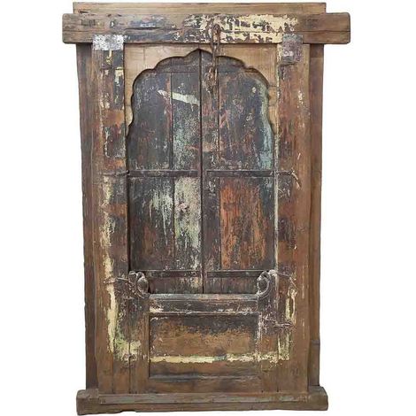Ventana de madera acabado artesanal marrón 103x12x166h cm (1/4)