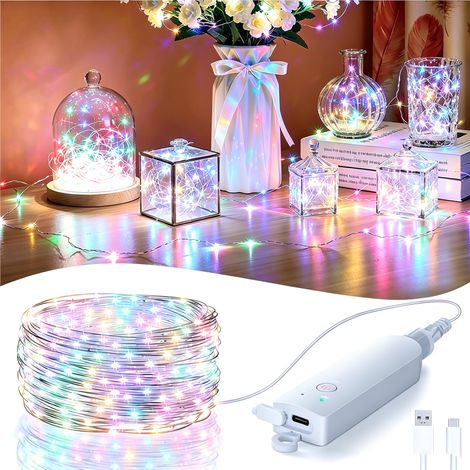 Lot de 1 guirlandes lumineuses rechargeables – Minuterie, LED étincelantes – Lumière colorée – Idéales pour chambre, Noël, mariage et fête – Intérieur et extérieur-5 Mètres (1/5)
