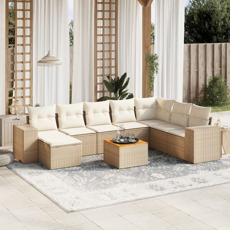 Set de sofás de jardín 9 pzas con cojines ratán sintético beige vidaXL (1/3)