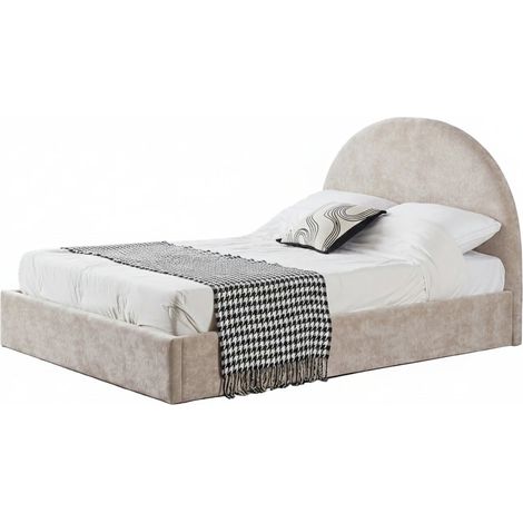 Lit coffre 160x200 beige tête de lit arrondie sommier inclus (1/5)