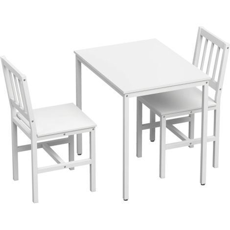 Ensemble table et 2 chaises de cuisine blanc, table rectangulaire compacte 80 x 60 x 75 cm, structure en acier (1/5)