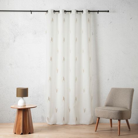 Voilage texturé motif fil coupé esprit ikat Beige 140x260 cm
