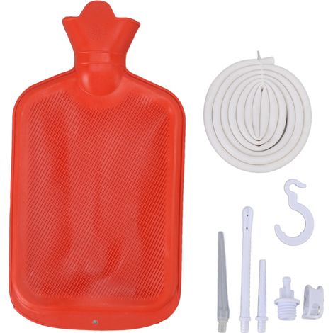 Enema Kit with 2L Enema Bag 5.0ft Long Silicone Hose Controlled Water Flows Professional Enema Bag Kit for Health Care Red