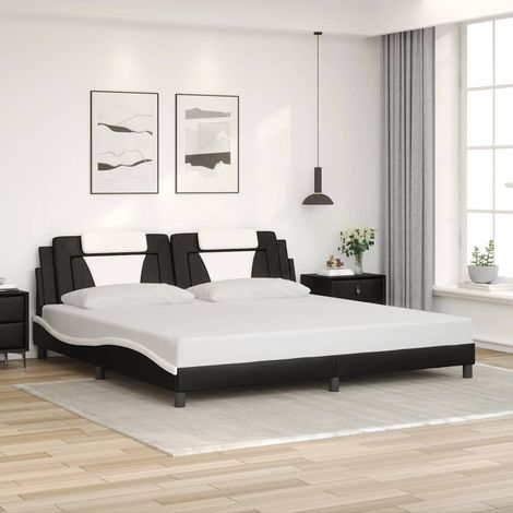 Cadre de lit Viana sans matelas,Structure de lit,Lit Adulte noir et blanc 200x200 cm similicuir (1/5)
