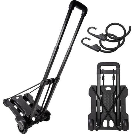 Diable pliable, chariot à dos, chariot à bagages robuste avec 2 cordes élastiques pour bagages, sac à dos, voyage, déménagement, shopping, bureau (1/5)