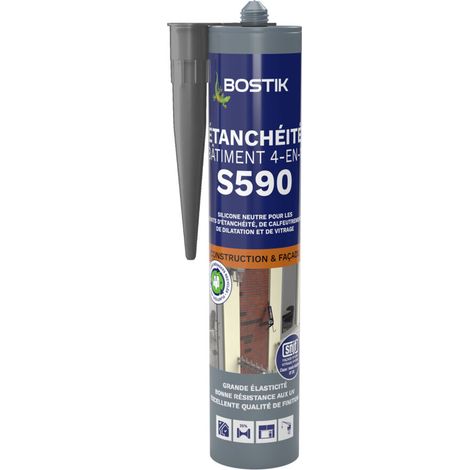 Bostik S590 – Mastic d'Étanchéité Bâtiment 4 en 1 – Intérieur et Extérieur – Joints De Calfeutrement , Dilatation , Façade Et Vitrage – Couleur : Noir - Cartouche 300 ml (1/5)
