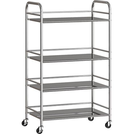 4-Tier Kitchen Cart, Adjustable Shelves, Stainless Steel (1/5)