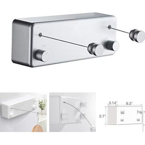 T-Corde à linge rétractable pour intérieur et extérieur, 2 fils à linge de 13.8Feet en acier inoxydable, Pas besoin de percer des trous fixation murale - Blue Grey (1/5)