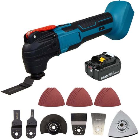 Outil multifonction oscillant sur batterie, outil multifonction sans balais 18V 6 vitesses différentes, 22 ensembles d'accessoires (batterie 1x5500mah (sans chargeur)) compatibles avec les batteries M