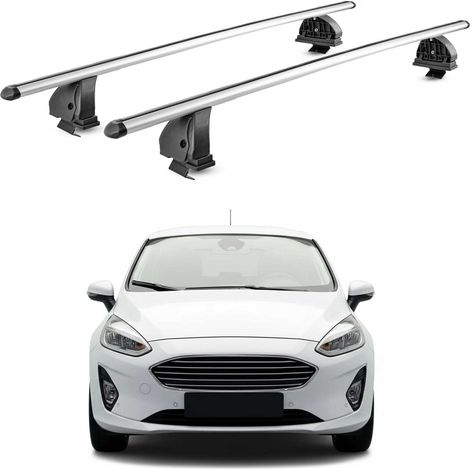 OMAC Aluminium Dachträger Querträger für Ford Fiesta VII Schrägheck 2018-2023 5Tür – TÜV / DIN 75302:2019 – Abschließbar – T-Nut – Max. 75 kg – 2 Stangen – Silber (1/5)