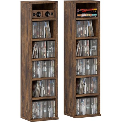 Set di 2 scaffali a colonna, mobiletto porta CD, 12 scomparti, 21 x 22,5 x 88,5 cm, capacità 204 CD, marrone rustico.
