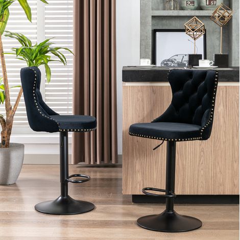 Taburete de bar de terciopelo negro ajustable 55x49x50 cm FloraGrace (1/5)