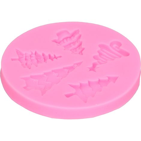 Silikonform für Weihnachtsbäume, geeignet für Schokoladenfondant, DIY-Gebäck, Backwaren, Rosa (1/5)