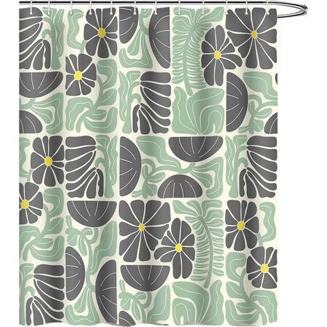 Rideau de douche bohème 180x180 cm motif floral abstrait multicolore patchwork rétro design géométrique végétal 12 crochets inclus (1/5)