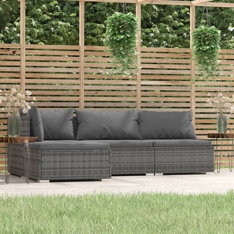 4 pcs Salon de jardin, Ensemble table et chaises de jardin, Meuble de jardin avec coussins Gris Résine tressée MKW343141 (1/5)
