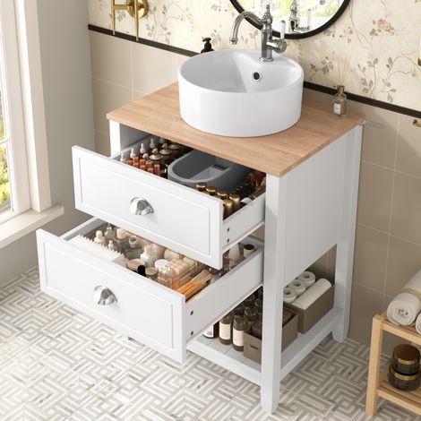 Mobile bagno con lavabo rotondo in ceramica, 2 cassetti e nicchia, 60 x 45 x 91 cm DESVIAE (1/5)