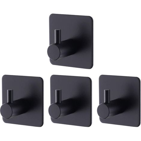 4 Stück schwarze selbstklebende Wandhaken, selbstklebende Wandhaken für Badezimmer und Küche, selbstklebende Wandhaken aus Edelstahl ohne Bohren FLITI (1/4)