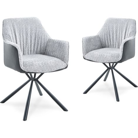 Lot de 2 chaises avec accoudoir tissu bouclette et simili cuir (1/5)