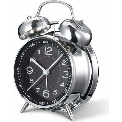 Réveil fort pour adultes dormeurs lourds, quartz silencieux de 10,2 cm avec rétroéclairage, double cloche (gris) (1/4)