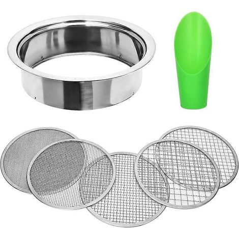 Ensemble de tamis à terre, tamis de jardin en acier inoxydable, tamis à compost, avec des mailles de 1, 3, 6, 9 et 12 mm, plus une pelle à terre pour bonsaï. (1/5)