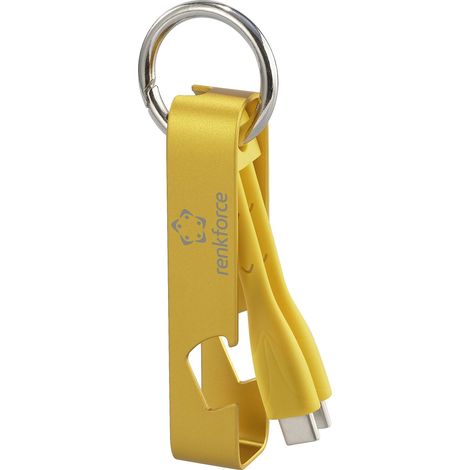 Renkforce Câble USB USB 2.0 USB-C® mâle 0.15 m jaune porte-clé, décapsuleur RF-6721082 (1/5)