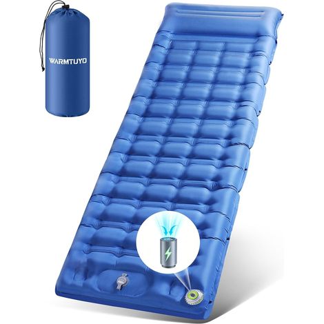 Matelas Camping, avec Pompe Électrique, 12cm Épaisseur Améliorée Matelas Gonflables Ultraléger, Tapis de Couchage avec Oreiller, pour Tente, Plage, Voyage, Trekking, Vélo, Randonnée (1/5)