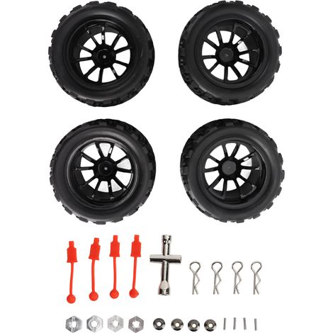 Pneus RC 4 pièces en caoutchouc noir avec jantes pour camion TRAXXAS SLASH 1/10 échelle (1/5)