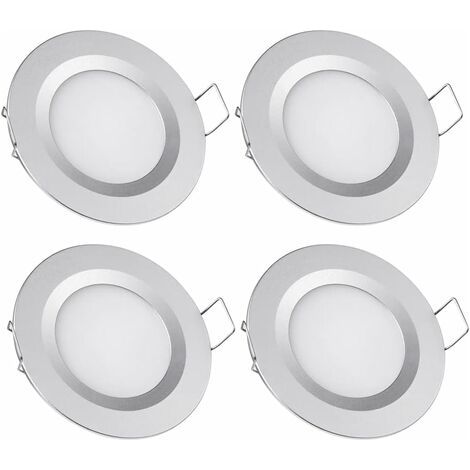 Jusch – Lot de 4 spots LED encastrables 12V – Trou 58-65mm – 3W 3200K blanc chaud – Aluminium ultra mince pour camping-car et bateau