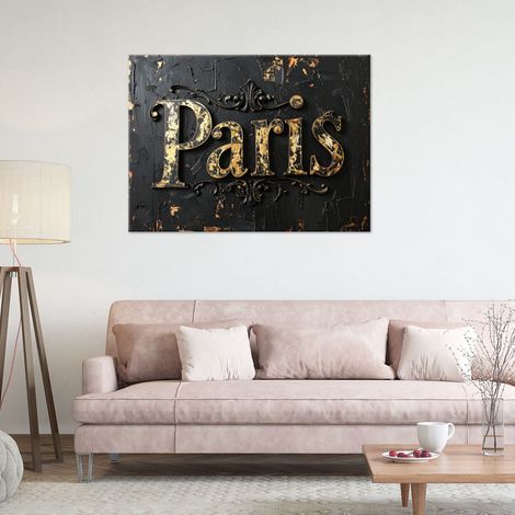 Wandbild Paris Schild Schwarz und Gold Farbe Imitation 90x60 (1/4)