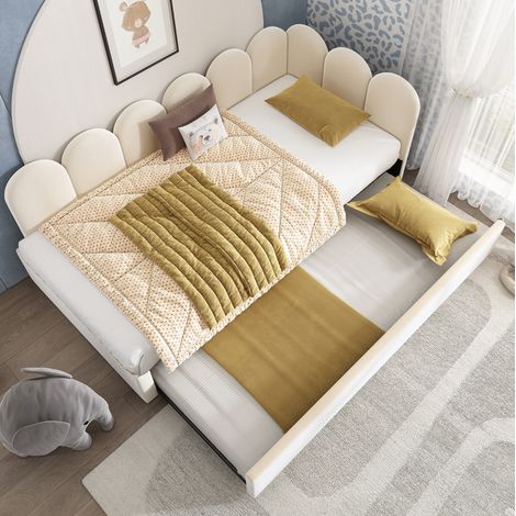 Schlafsofa 90x200 cm Mit Ausziehbett In Beigem Velours (1/5)