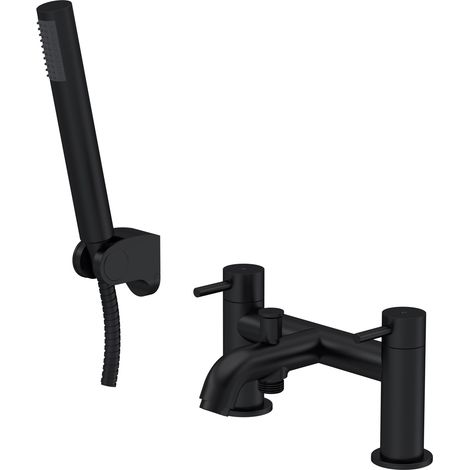 Cauldon Round Bath Shower Mixer Tap with Shower Kit - Matt Black - Balterley