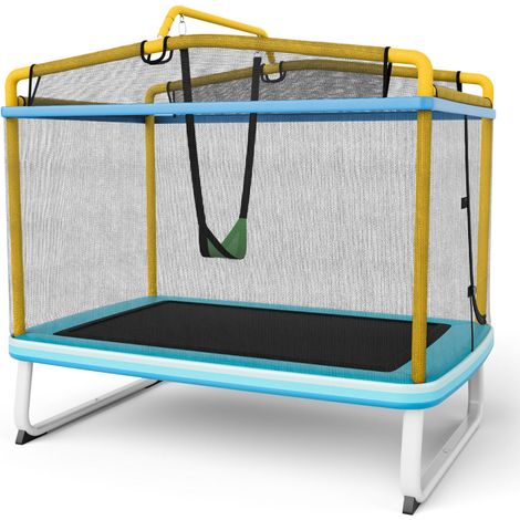 Cama elástica rectangular para niños de 190 x 124 x 222 cm con columpio y sistema de seguridad para exterior metal azul 200019454 (1/2)