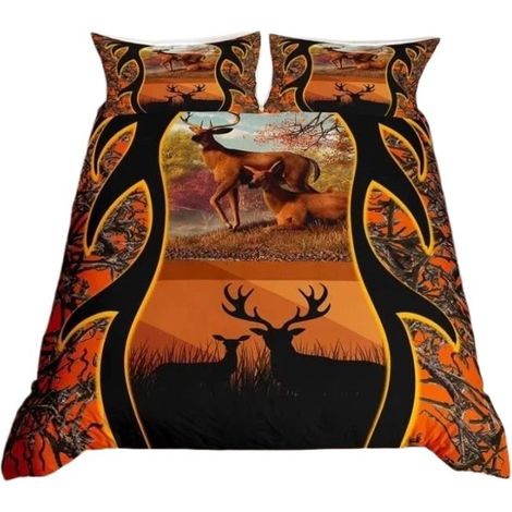 Parure de lit 3D motif cerf 200x200cm, microfibre ultra douce, housse de couette enfant avec taies d'oreiller (1/4)