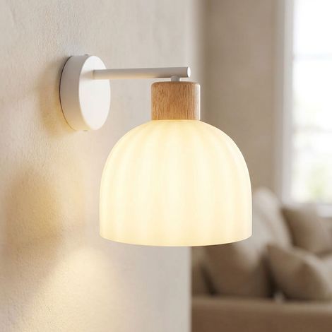 LED Wandleuchte Wandlampe Wohnzimmerlampe opal Weiß Metall Glas H 24 cm (1/5)