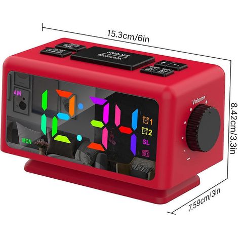 Farbenfroher digitaler Wecker mit 7 Farben und 4 Farbwechseloptionen, 5 Zoll dimmbarem, großem LED-Display mit
