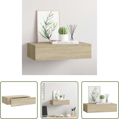 Schubladenregal - Wandregal mit Schublade Eichen-Optik 40x23,5x10 cm MDF (1/5)