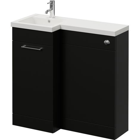 Napoli 390 Matt Black 900mm Single Door Vanity Unit Toilet Suite with Left Hand Square Lucia Basin - 900mm - Chrome 160mm HandleWithout Kingston Toilet Pan