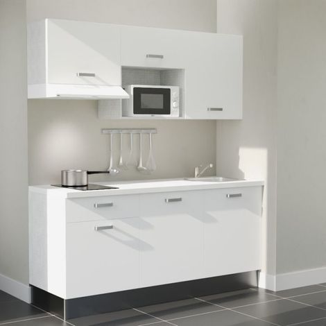 Kochnischen K30L-PT - 180 cm mit Arbeitsplatte und spüle - Weiße Front - weiße Laminatplatte - Kredenzen nein + Haushaltsgeräte