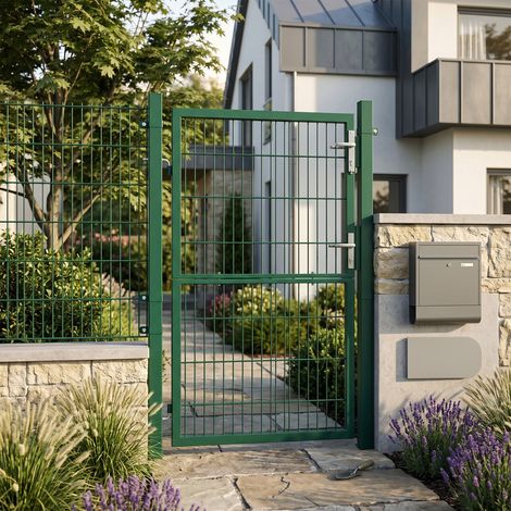 Portail de Clôture en Acier Galvanisé, Porte Grillagée avec Serrure pour Jardin, 106 x 125 cm, Vert (1/5)