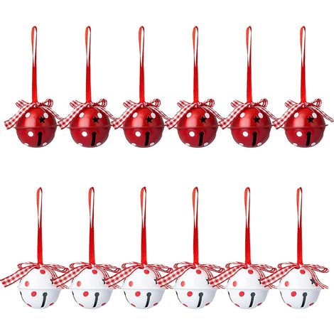lot De 12 Cloches De Nol Et Clochettes - Polka Dot, Dcoration De Sapin De Nol, Pendentif Jingle Bells Rouge Et Blanc