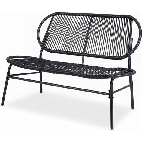 Banc de Jardin en Rotin PE et Métal, Banc Extérieur 2 Places avec Dossier Ergonomique, Siège Large, Charge 300 kg, 118 x 68 x 79 cm (1/5)