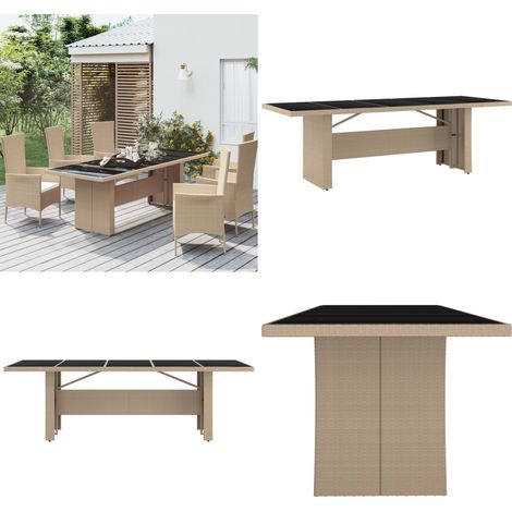 Tavolo da Giardino Piano Vetro Beige Polyrattan Vetro Temperato - Piano in vetro - Rattan PE