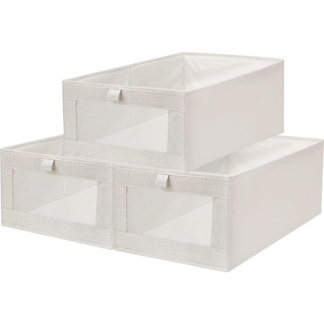 Set Di 3 Contenitori Portaoggetti Per Armadio, Realizzati In Cotone E Lino, Portatili E Pieghevoli, Ideali Per Riporre Vestiti, Biancheria Da Letto, Giocattoli E Indumenti Stagionali, Beige.